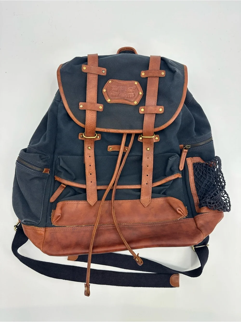Gilded Age Globetrotter Black Canvas Backpack with Brown Leather Trim